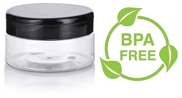 JUVITUS Clear PET Plastic Refillable Low Profile Jar 8 oz 12 Pack with Black Flip Top Cap and Spatulas BPA Free - View 4 of 7