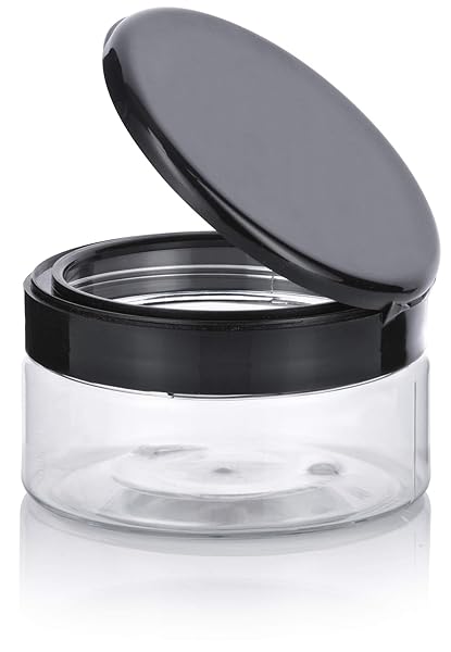 JUVITUS Clear PET Plastic Refillable Low Profile Jar 8 oz 12 Pack with Black Flip Top Cap and Spatulas BPA Free - View 5 of 7