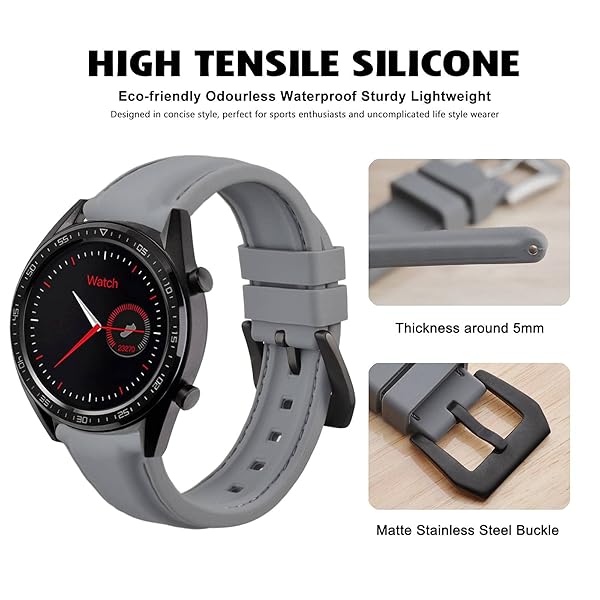 WOCCI WOCCI 18mm Silicone Rubber Watch Band with Black Buckle in Grey for Durable and Stylish Timepiece Replacement - View 2 of 9