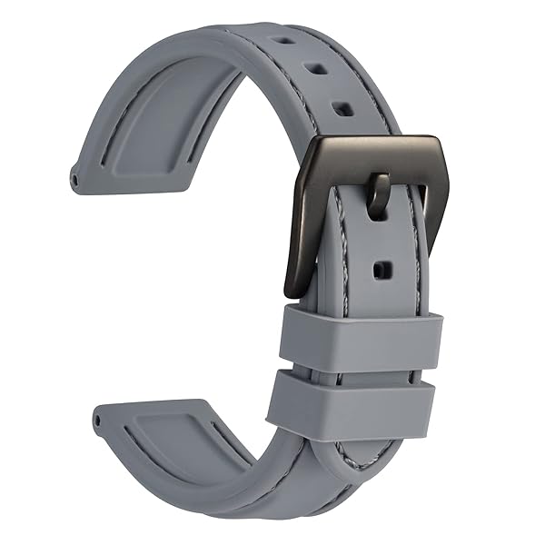 WOCCI WOCCI 18mm Silicone Rubber Watch Band with Black Buckle in Grey for Durable and Stylish Timepiece Replacement