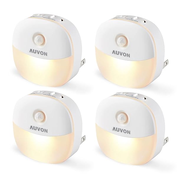 AUVON AUVON Plug in Night Light with Motion and Dusk to Dawn Sensor Adjustable Brightness for Bathroom Hallway Stairs Bedroom Kitchen 4 Packs