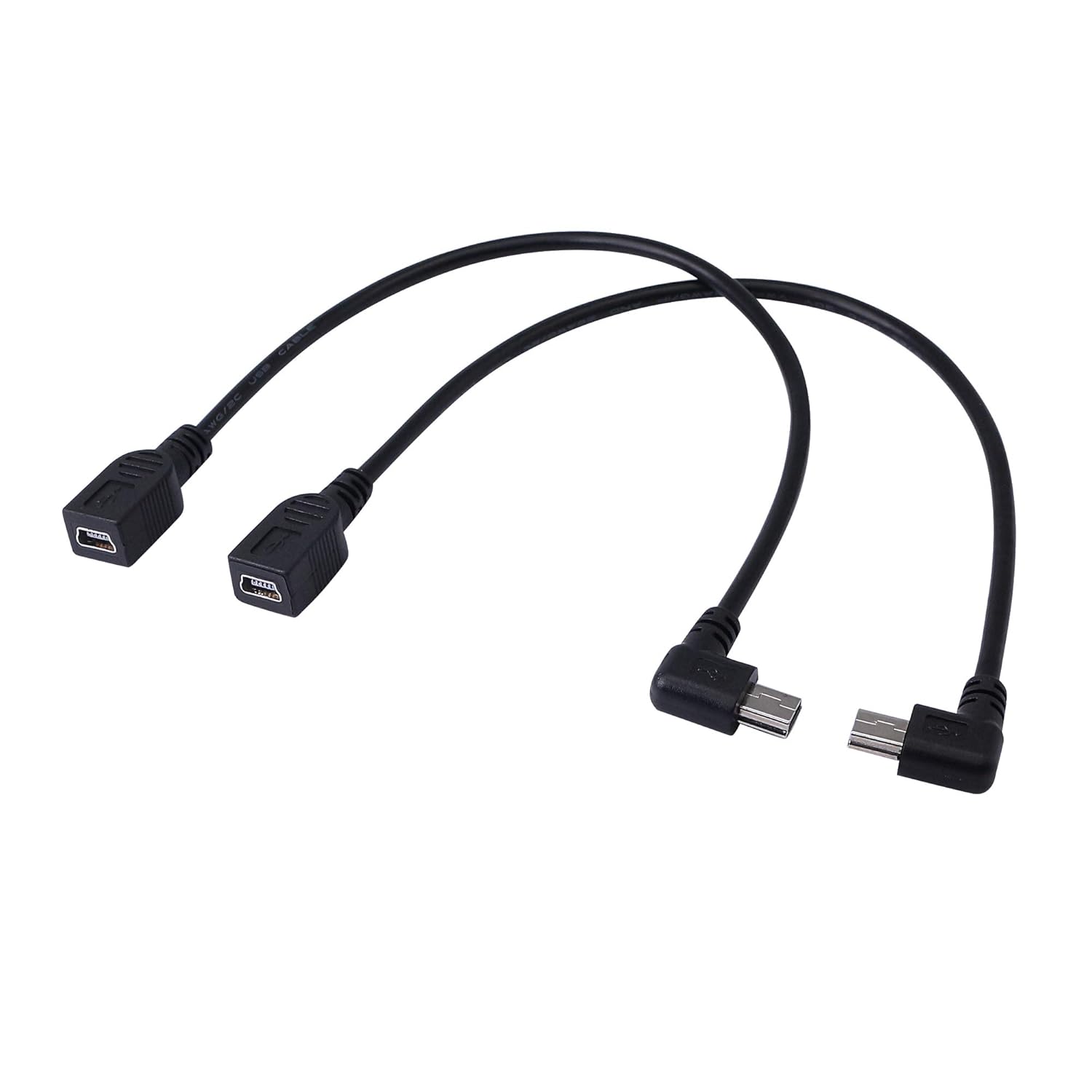 CERRXIAN CERRXIAN 9 Inch Mini USB Cable Combo Right Angle Left Angle Male Data Sync Charge Extension Cable Black 2 Pack - View 2 of 5