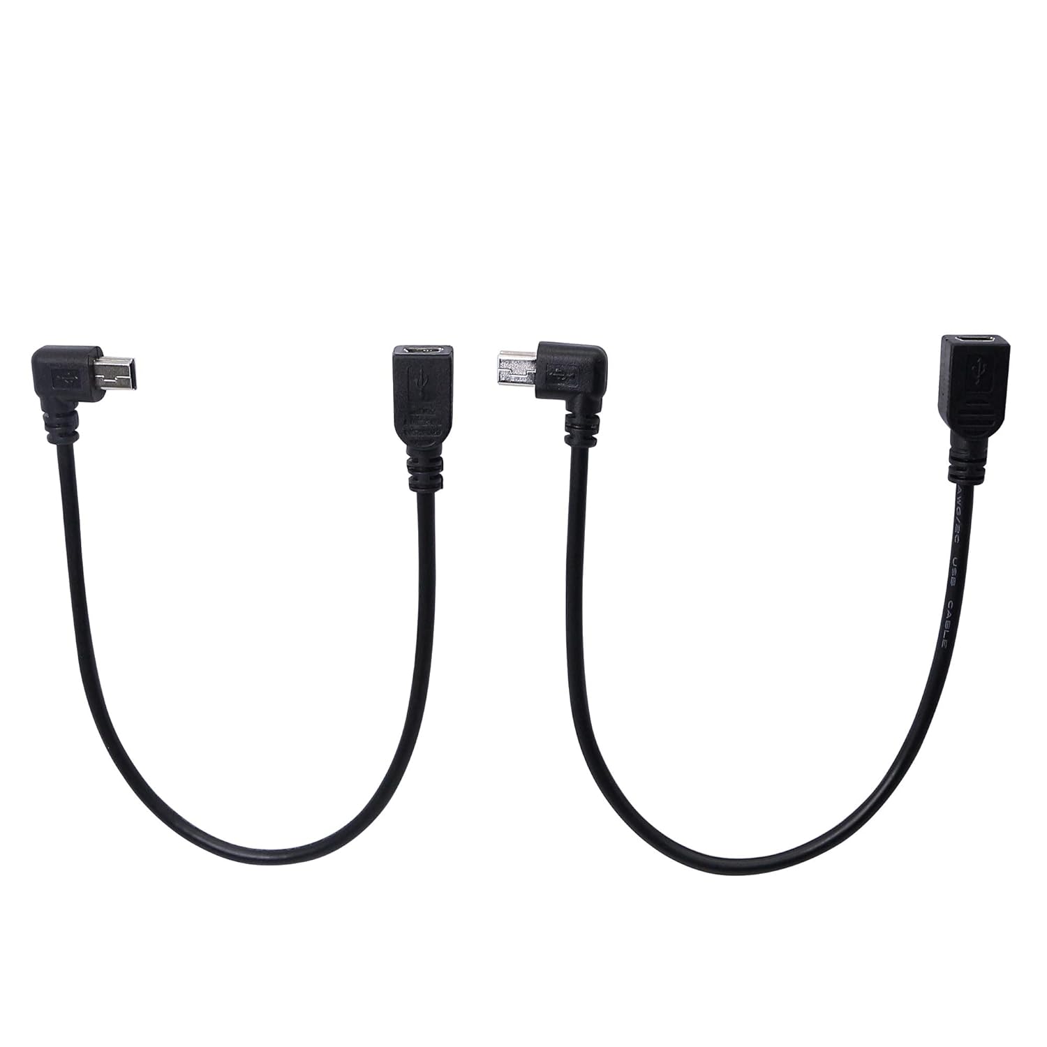 CERRXIAN CERRXIAN 9 Inch Mini USB Cable Combo Right Angle Left Angle Male Data Sync Charge Extension Cable Black 2 Pack