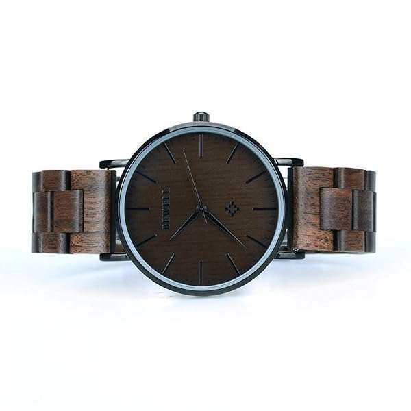BEWELL BEWELL Slim Wooden Watches for Men & Women - Minimalist Analog Quartz Couple Wrist Watch W163A (Black) - View 5 of 7