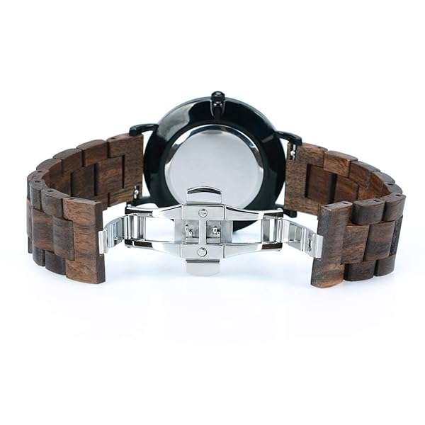 BEWELL BEWELL Slim Wooden Watches for Men & Women - Minimalist Analog Quartz Couple Wrist Watch W163A (Black) - View 6 of 7