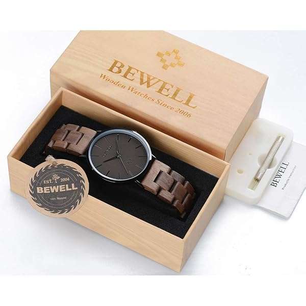 BEWELL BEWELL Slim Wooden Watches for Men & Women - Minimalist Analog Quartz Couple Wrist Watch W163A (Black) - View 7 of 7