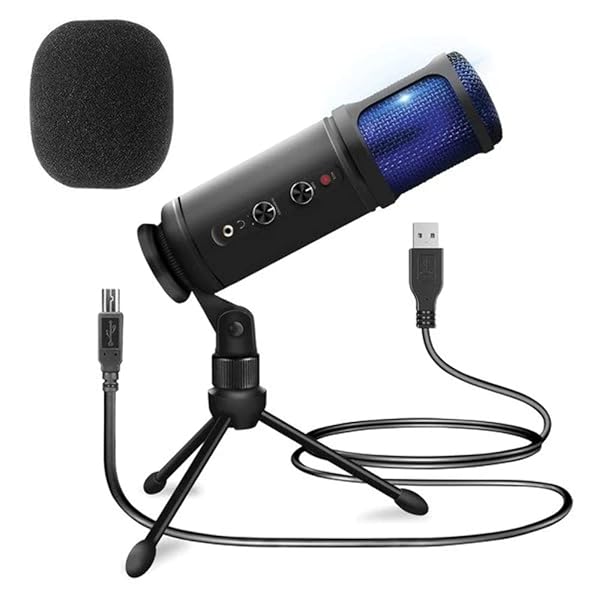 JOVIAL USB Condenser Microphone with Blue LED & Adjustable Gain - Perfect for Podcasting, Streaming & Gaming - Pyle PDMIUSB50