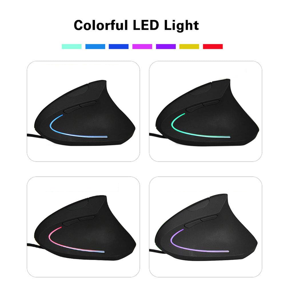 CHUYI CHUYI Ergonomic Vertical Wired Mouse 3200 DPI LED Backlit 5 Buttons Optical Mouse for PC Laptop Right Hand Black - View 5 of 7