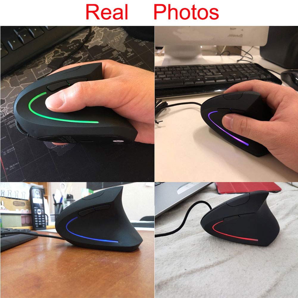 CHUYI CHUYI Ergonomic Vertical Wired Mouse 3200 DPI LED Backlit 5 Buttons Optical Mouse for PC Laptop Right Hand Black - View 6 of 7