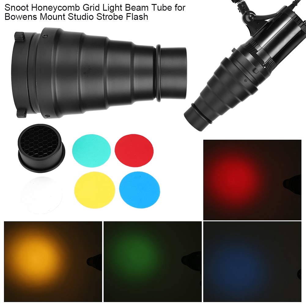 Acouto Bowens Aluminium Alloy Snoot with Honeycomb Grid and 4 Color Gels for Studio Strobe Flash Lighting Direction - View 3 of 8