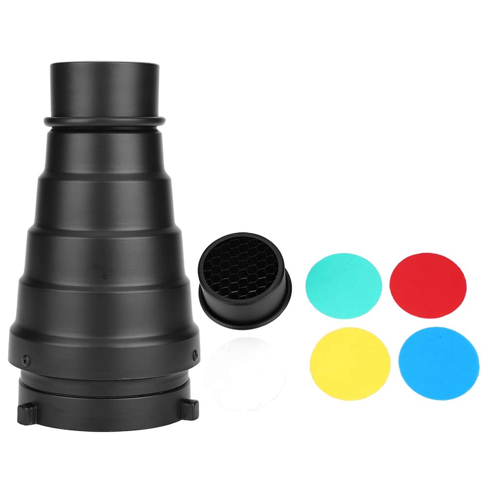 Acouto Bowens Aluminium Alloy Snoot with Honeycomb Grid and 4 Color Gels for Studio Strobe Flash Lighting Direction - View 6 of 8
