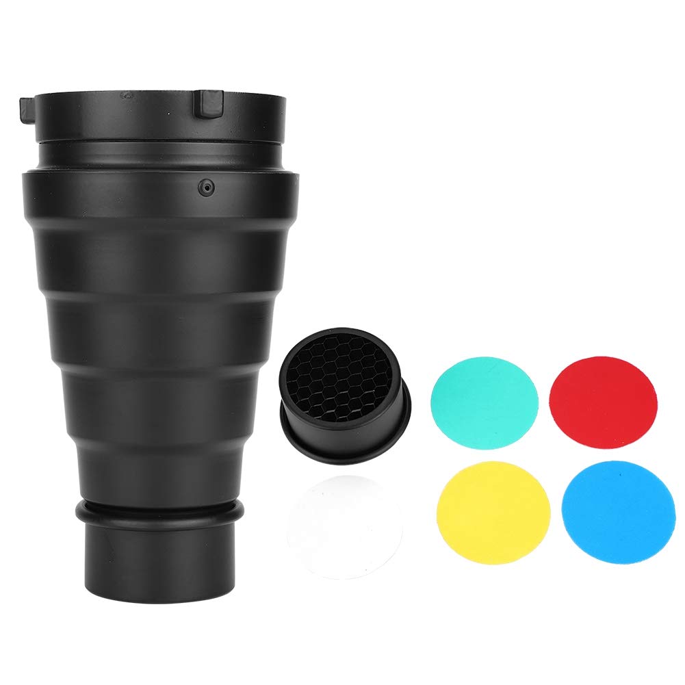 Acouto Bowens Aluminium Alloy Snoot with Honeycomb Grid and 4 Color Gels for Studio Strobe Flash Lighting Direction