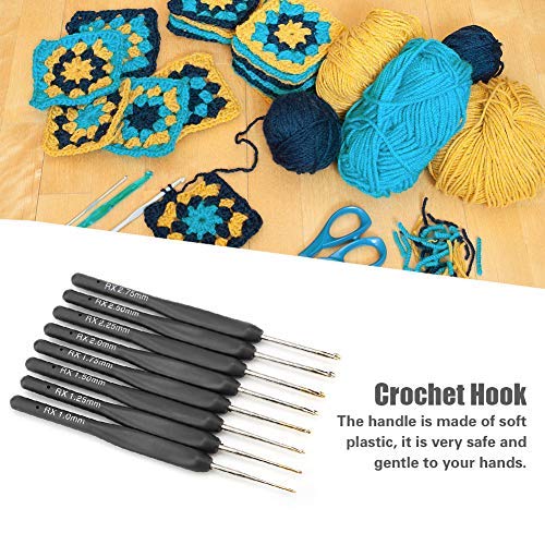 Hilitand 8Pcs Ergonomic Black Crochet Hooks Set - Soft Handle, 1mm to 2.75mm Sizes for Comfortable Knitting - View 5 of 10