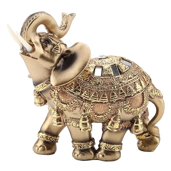 Wal front Wal Front Gold Elephant Statue - Wealth Trunk Sculpture for Home Decor & Feng Shui Gift