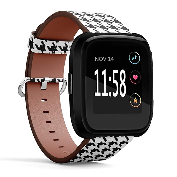 Q-Beans Q-Beans Houndstooth Black Leather Watchband for Fitbit Versa Versa 2 Versa Lite Replacement Strap Accessory - View 3 of 3