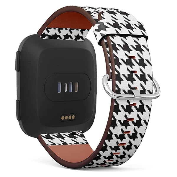Q-Beans Q-Beans Houndstooth Black Leather Watchband for Fitbit Versa Versa 2 Versa Lite Replacement Strap Accessory