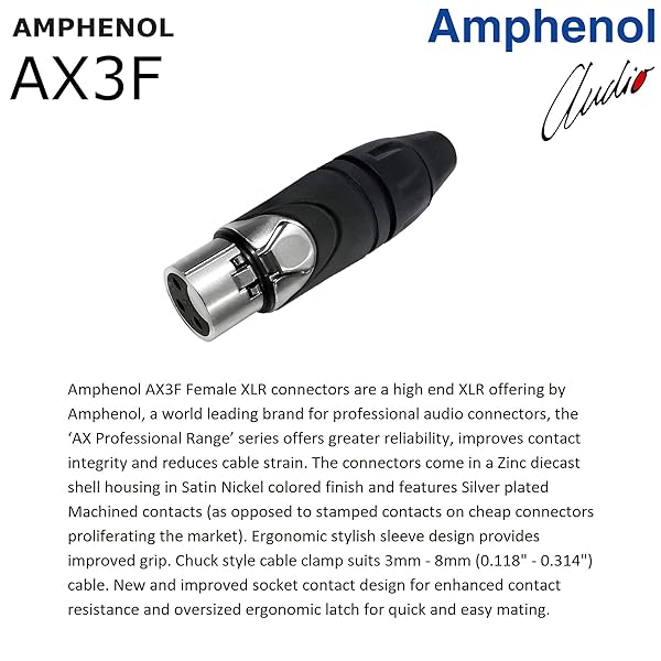 WORLDS BEST CABLES Worlds Best Cables 2 Units 1 Foot Canare L-4E6S Star Quad Balanced Microphone Cables with Amphenol AX3M AX3F Silver XLR Connectors - View 7 of 9