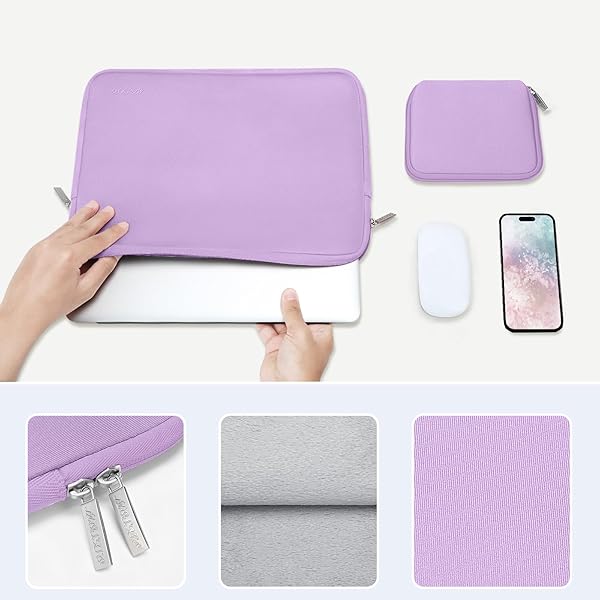 MOSISO MOSISO Laptop Sleeve for MacBook Air Pro 13-13.3 inch and 14 inch M4 M3 M2 M1 Chip Neoprene Bag with Small Case Purple - View 5 of 10
