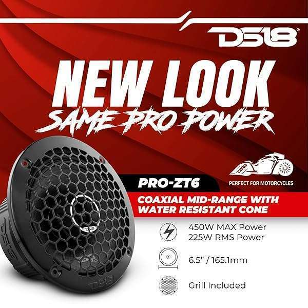 DS18 DS18 PRO-ZT6 6.5-Inch 2-Way Pro Audio Speakers - 450W Max, Water Resistant, Built-in Tweeter, Black Mesh Grill - View 3 of 10