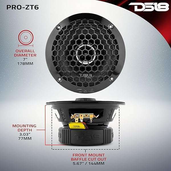 DS18 DS18 PRO-ZT6 6.5-Inch 2-Way Pro Audio Speakers - 450W Max, Water Resistant, Built-in Tweeter, Black Mesh Grill - View 6 of 10