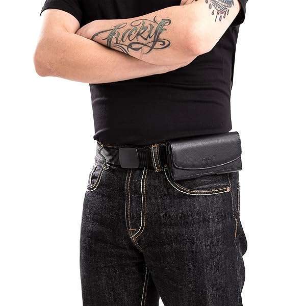 BOMEA Buy Bomea Cell Phone Belt Case for iPhone 16 Plus, Samsung S24+, ID Holder, Fits Otterbox - Black - View 4 of 7