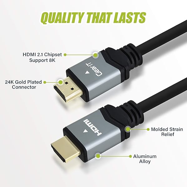 GEARit GearIT 10FT 8K HDMI 2.1 Ultra High Speed Cable 48Gbps for Apple TV Roku Netflix Playstation Xbox One X Sony LG Samsung QLED 8K Q900 TV - View 3 of 8
