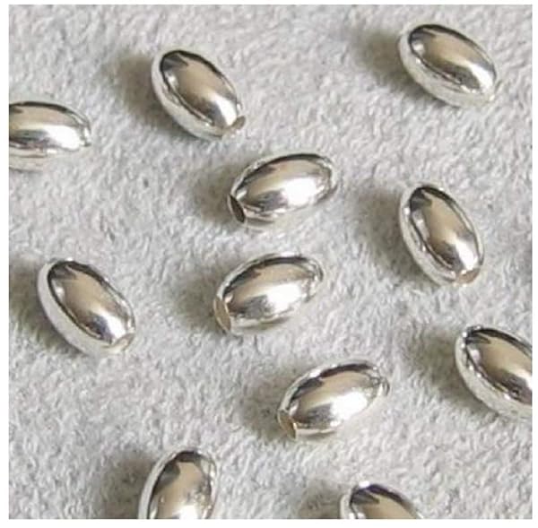 Adabele 100pcs Adabele 925 Sterling Silver Hypoallergenic Small Seamless Oval Rice Loose Beads for DIY Jewelry Making - View 2 of 5