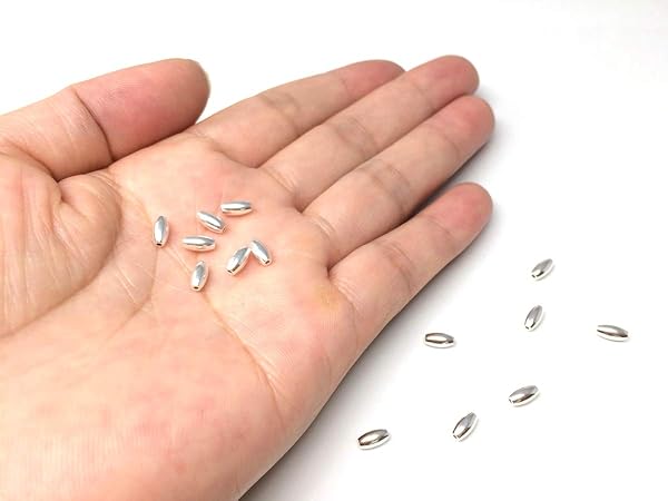 Adabele 100pcs Adabele 925 Sterling Silver Hypoallergenic Small Seamless Oval Rice Loose Beads for DIY Jewelry Making - View 4 of 5