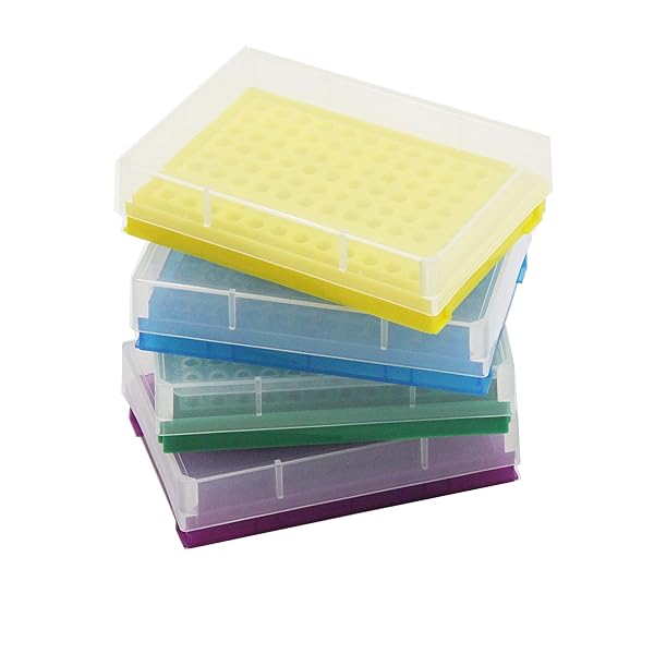 MUHWA PCR Tube Rack for 0.2ml Micro-Tubes 8 x 12 Array Pack of 4 in Blue Yellow Purple Green