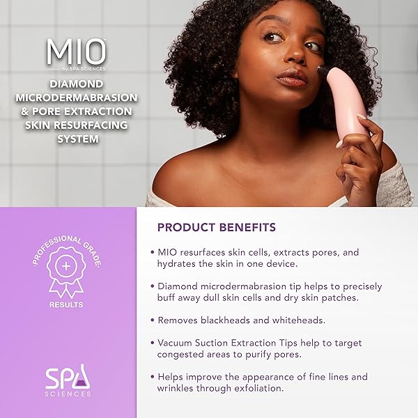 SPA SCIENCES Spa Sciences MIO Diamond Microdermabrasion Blackhead Remover Rechargeable Pore Suction Tool for Anti-Aging and Acne Scar Exfoliation - View 4 of 10