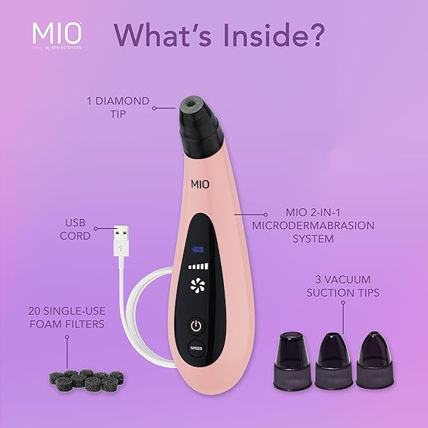 SPA SCIENCES Spa Sciences MIO Diamond Microdermabrasion Blackhead Remover Rechargeable Pore Suction Tool for Anti-Aging and Acne Scar Exfoliation - View 6 of 10