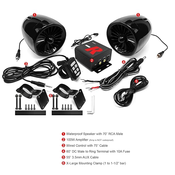 GoHawk GoHawk TJ4-R Waterproof Bluetooth Motorcycle Speakers & Amplifier for Harley, ATV, Cruiser - AUX & FM Radio - View 4 of 10