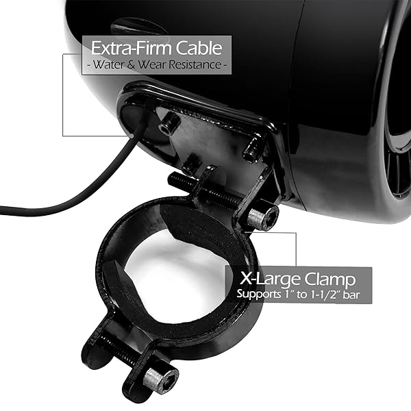 GoHawk GoHawk TJ4-R Waterproof Bluetooth Motorcycle Speakers & Amplifier for Harley, ATV, Cruiser - AUX & FM Radio - View 7 of 10