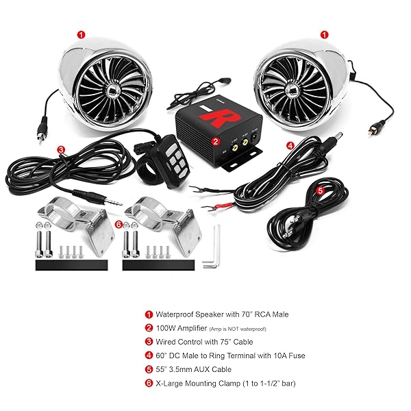 GoHawk "GoHawk TJ4-R: Waterproof Bluetooth Motorcycle Stereo Speakers & Amplifier for Harley, ATV, RZR - 4" Full Range Audio System" - View 5 of 6