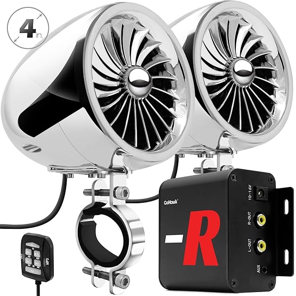 GoHawk "GoHawk TJ4-R: Waterproof Bluetooth Motorcycle Stereo Speakers & Amplifier for Harley, ATV, RZR - 4" Full Range Audio System"