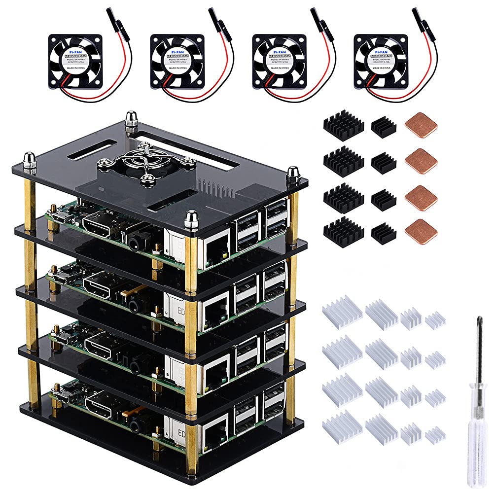 GeeekPi Cluster Case for Raspberry Pi 4 & 3 - Cooling Fan & Heatsinks Included