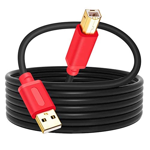 30Ft Printer Cable Tan QY USB 2.0 High Speed Gold-Plated A Male to B Male for HP Canon Lexmark Dell Xerox Samsung