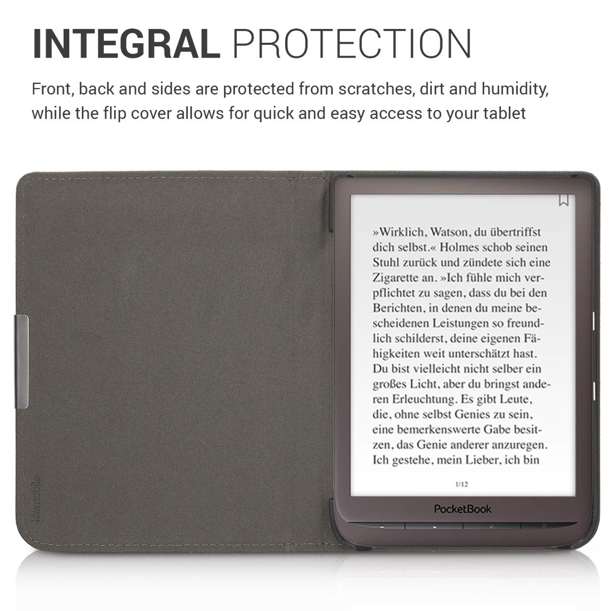 kwmobile kwmobile Dark Grey Fabric Case for Pocketbook InkPad 3/3 Pro/Color - Stylish Flip Folio e-Reader Cover - View 4 of 7