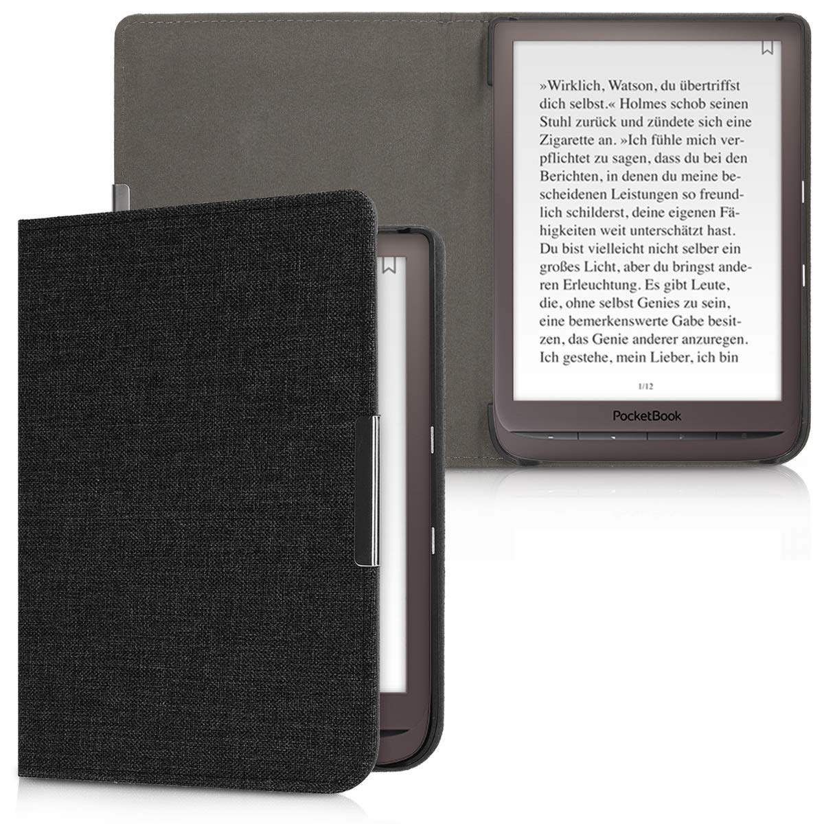 kwmobile kwmobile Dark Grey Fabric Case for Pocketbook InkPad 3/3 Pro/Color - Stylish Flip Folio e-Reader Cover - View 5 of 7