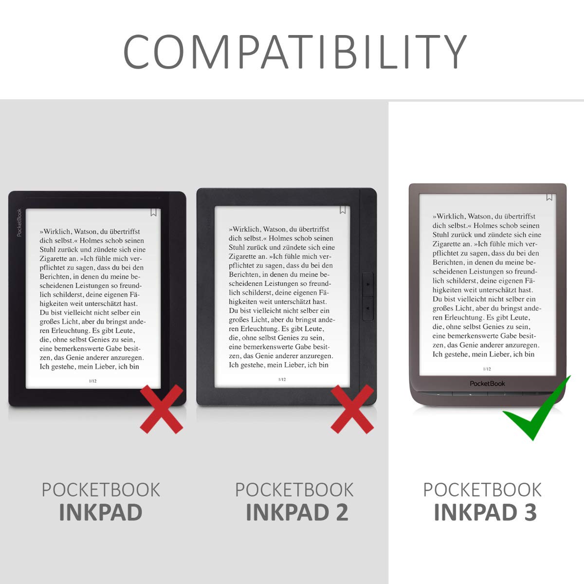 kwmobile kwmobile Dark Grey Fabric Case for Pocketbook InkPad 3/3 Pro/Color - Stylish Flip Folio e-Reader Cover - View 6 of 7