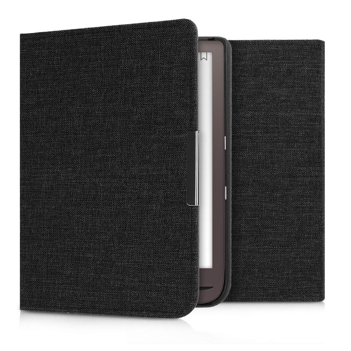 kwmobile Dark Grey Fabric Case for Pocketbook InkPad 3/3 Pro/Color - Stylish Flip Folio e-Reader Cover
