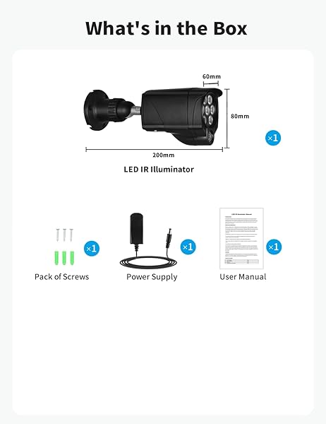 LONNKY LONNKY LED IR Illuminator Wide Angle 8-LEDs 90 Degree 100Ft IR Infrared Flood Light for CCTV Security Cameras, IP Camera, Bullet Camera, Dome Camera, Suitable for Outdoor and Indoor Use - View 10 of 10