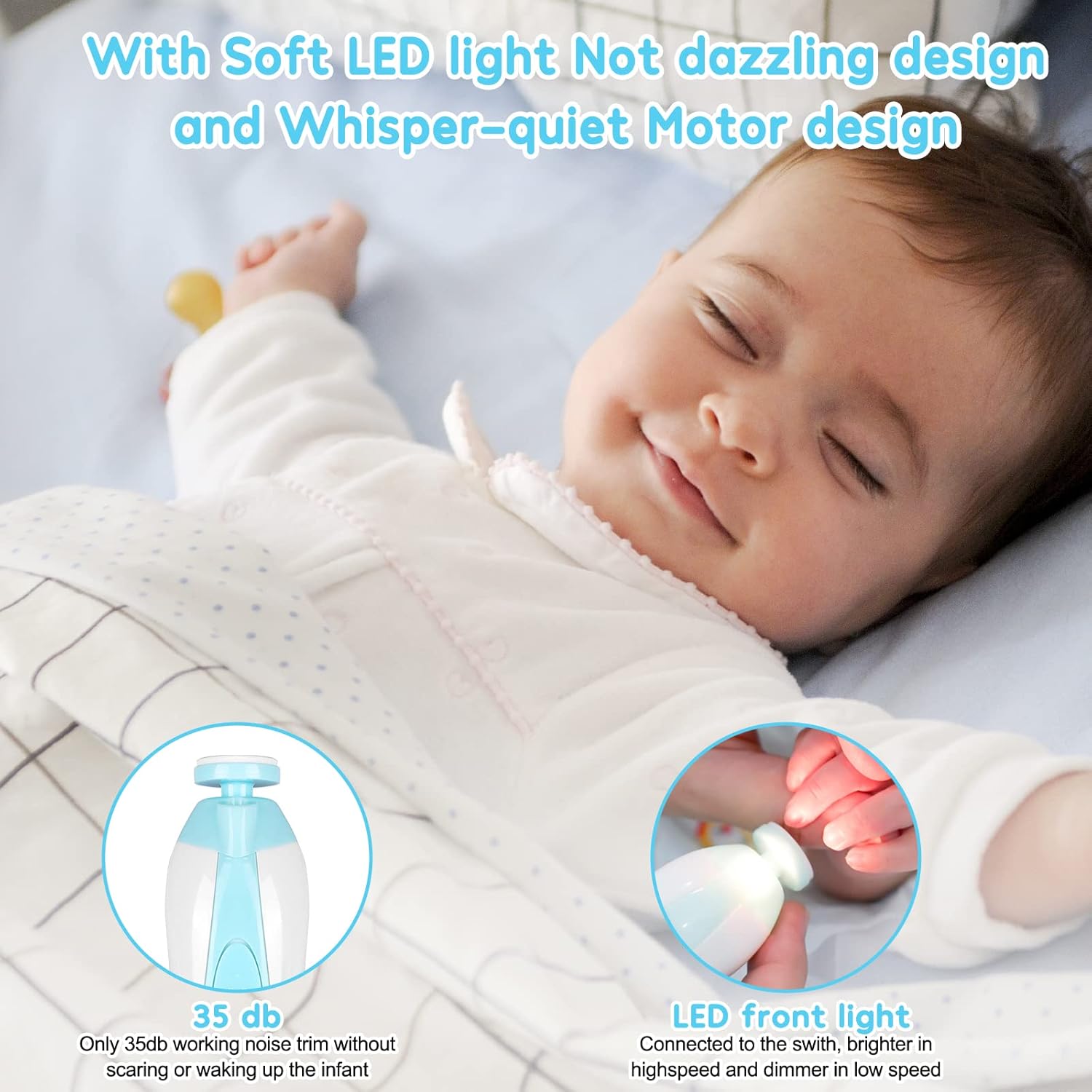 Qunlions life Baby Nail Trimmer Electric,Baby Nail Clippers, 6 in 1 Baby Nail File,Nail File Baby Grooming Kit Manicure Set for Toddler or Adults - View 5 of 9