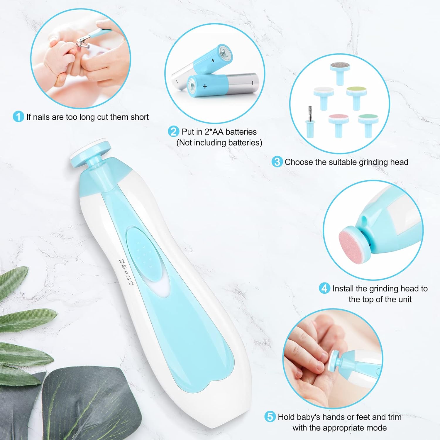 Qunlions life Baby Nail Trimmer Electric,Baby Nail Clippers, 6 in 1 Baby Nail File,Nail File Baby Grooming Kit Manicure Set for Toddler or Adults - View 6 of 9