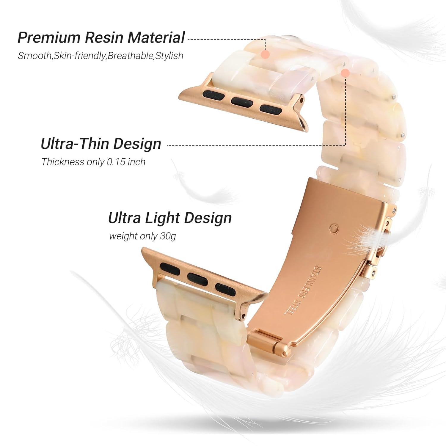 MAIRUI MAIRUI Pink Tan Resin Watch Band for Apple Watch 41mm 40mm 38mm Series 9 8 7 6 SE Slim Strap Bracelet for iWatch 5 4 3 2 1 Ultra Ultra 2 - View 2 of 8