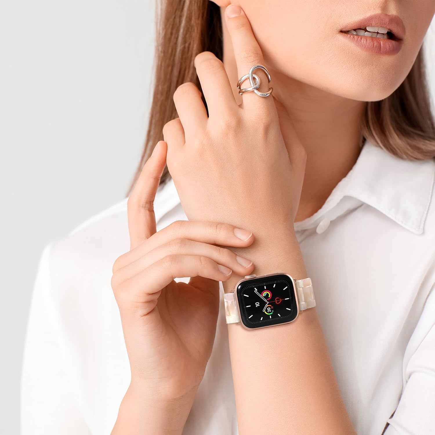 MAIRUI MAIRUI Pink Tan Resin Watch Band for Apple Watch 41mm 40mm 38mm Series 9 8 7 6 SE Slim Strap Bracelet for iWatch 5 4 3 2 1 Ultra Ultra 2 - View 5 of 8