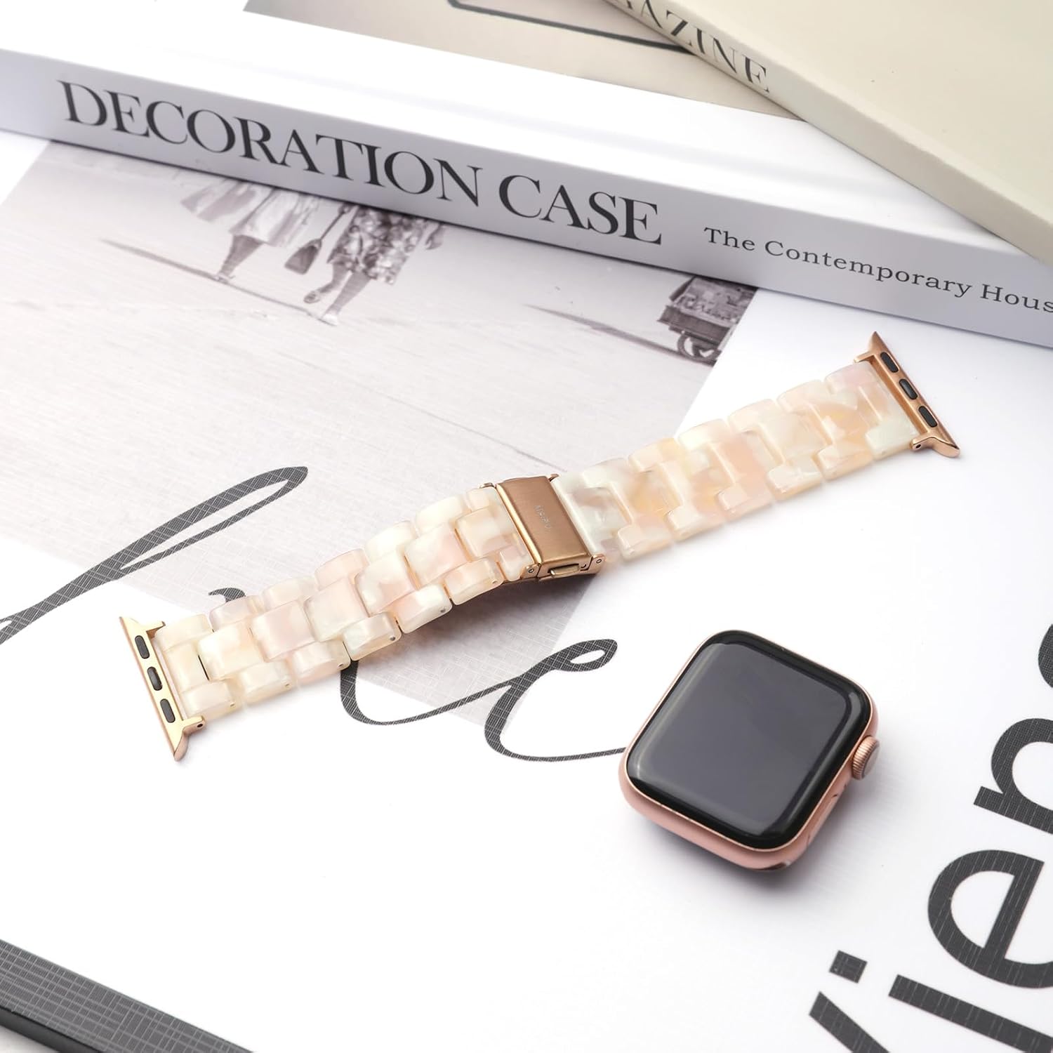 MAIRUI MAIRUI Pink Tan Resin Watch Band for Apple Watch 41mm 40mm 38mm Series 9 8 7 6 SE Slim Strap Bracelet for iWatch 5 4 3 2 1 Ultra Ultra 2 - View 7 of 8