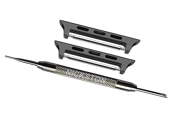 NICKSTON Black Color Pair Adapters Lugs Connectors with Spring Bar Pin Tool for Apple Watch 38mm 40mm 41mm All Series Fits up to 20mm Straps - View 2 of 7