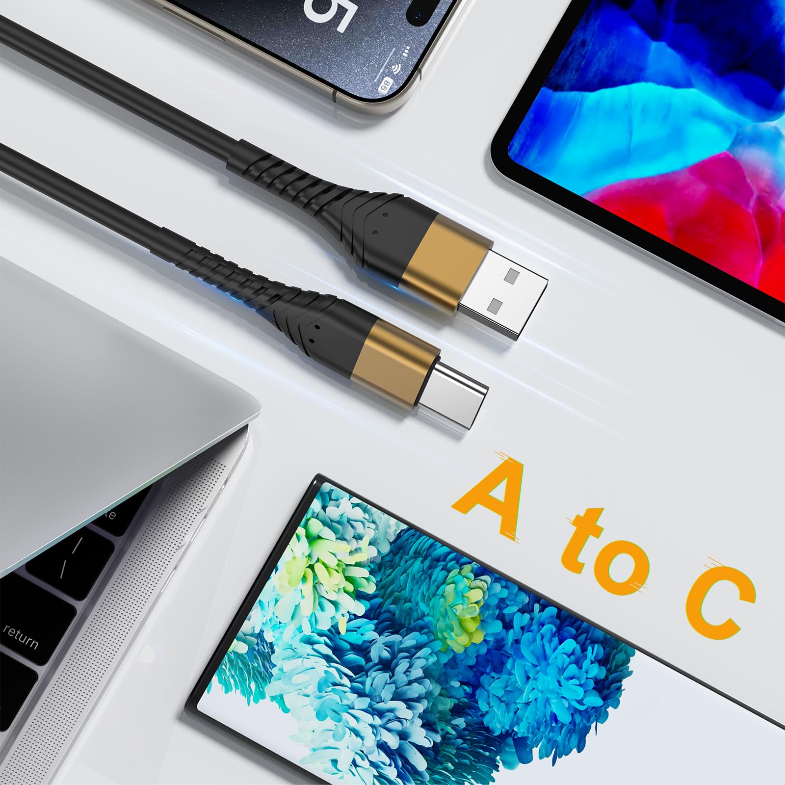 Icseio USB Type C Charger Cable Fast Charging 10ft Extra Long 2Pack for Samsung Galaxy S20 S10 S9 Note 10 LG V50 V40 V30 V20 - View 7 of 8