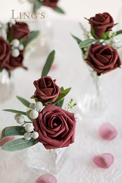 Ling's moment Ling's Moment Burgundy Rose Buds and Small Roses with Stem for DIY Wedding Bouquets Centerpieces Party Baby Shower Home Decor - View 3 of 6